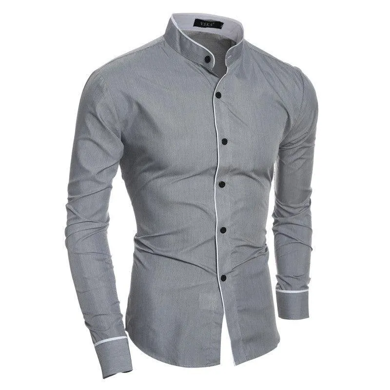 Men's Casual Stand-up Collar Long-sleeved Shirt