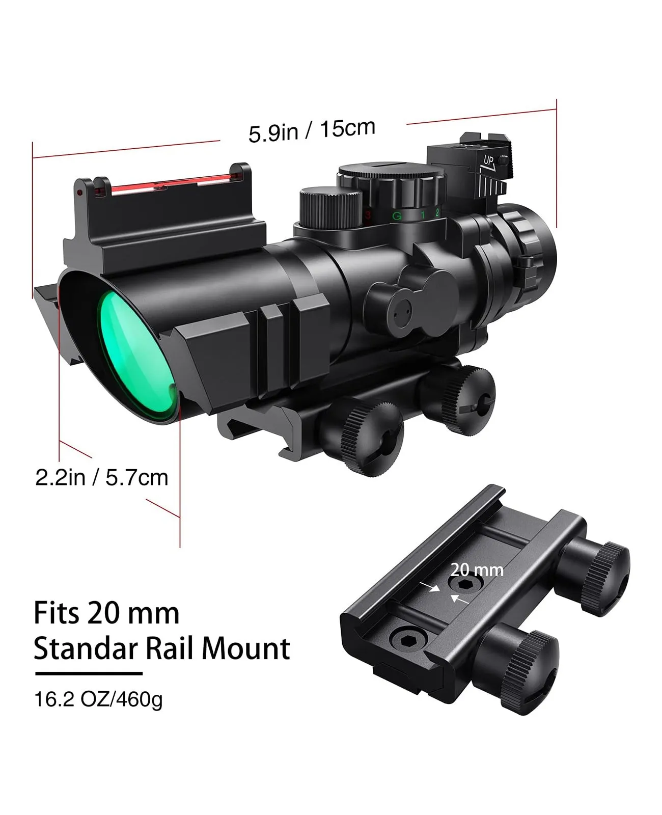 MidTen 4x32 Tactical Rifle Scope with Fiber Optics