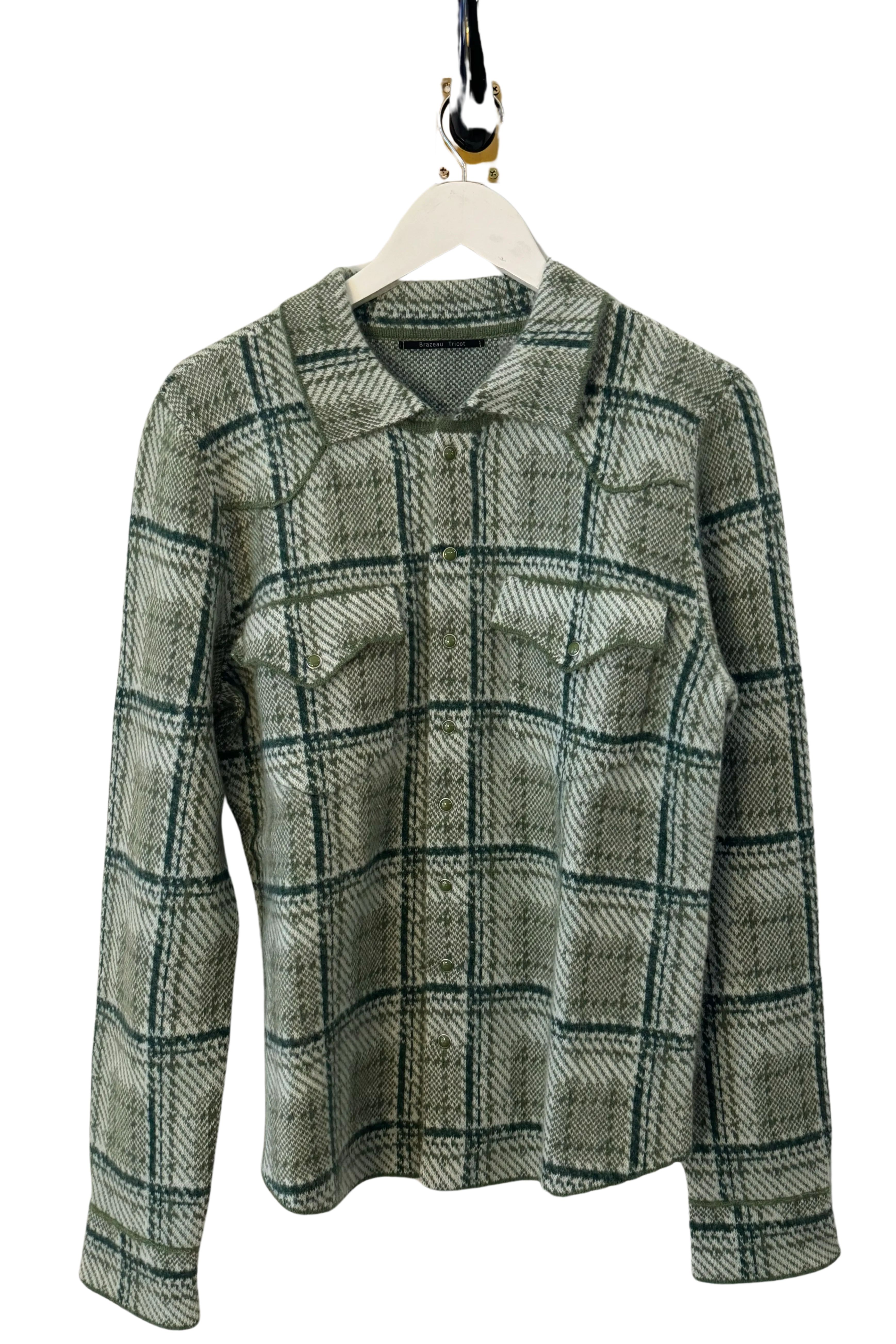 Moss Plaid Cashmere Cowgirl Cardigan Sweater
