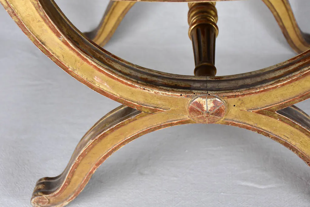 Napoleon III curule stool with cross-stitch upholstery