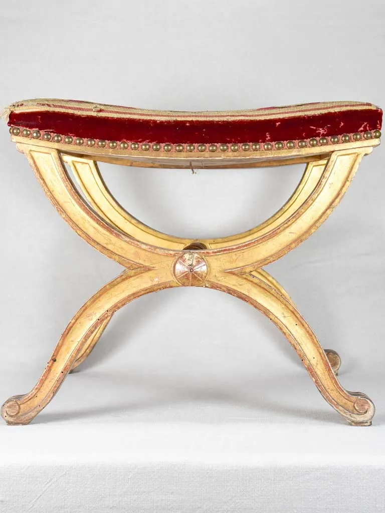 Napoleon III curule stool with cross-stitch upholstery