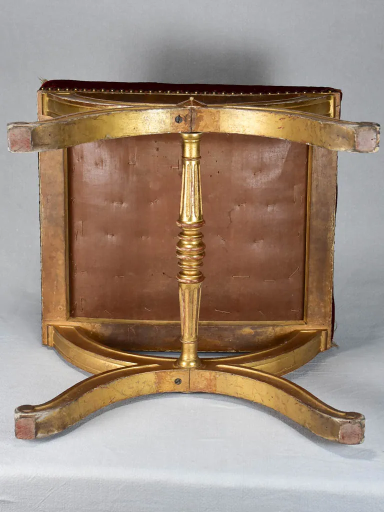 Napoleon III curule stool with cross-stitch upholstery