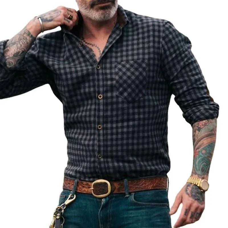 New Plaid Men's Casual Shirt Long-sleeved Top