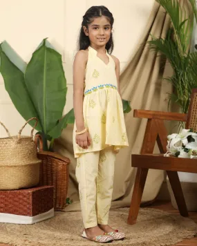 Panna Girls Hand-Block Printed Cotton Ethnic Tunic and Pyjama