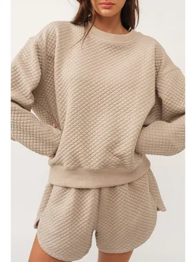 Parchment Diamond Quilted Plain Pullover and Shorts Set
