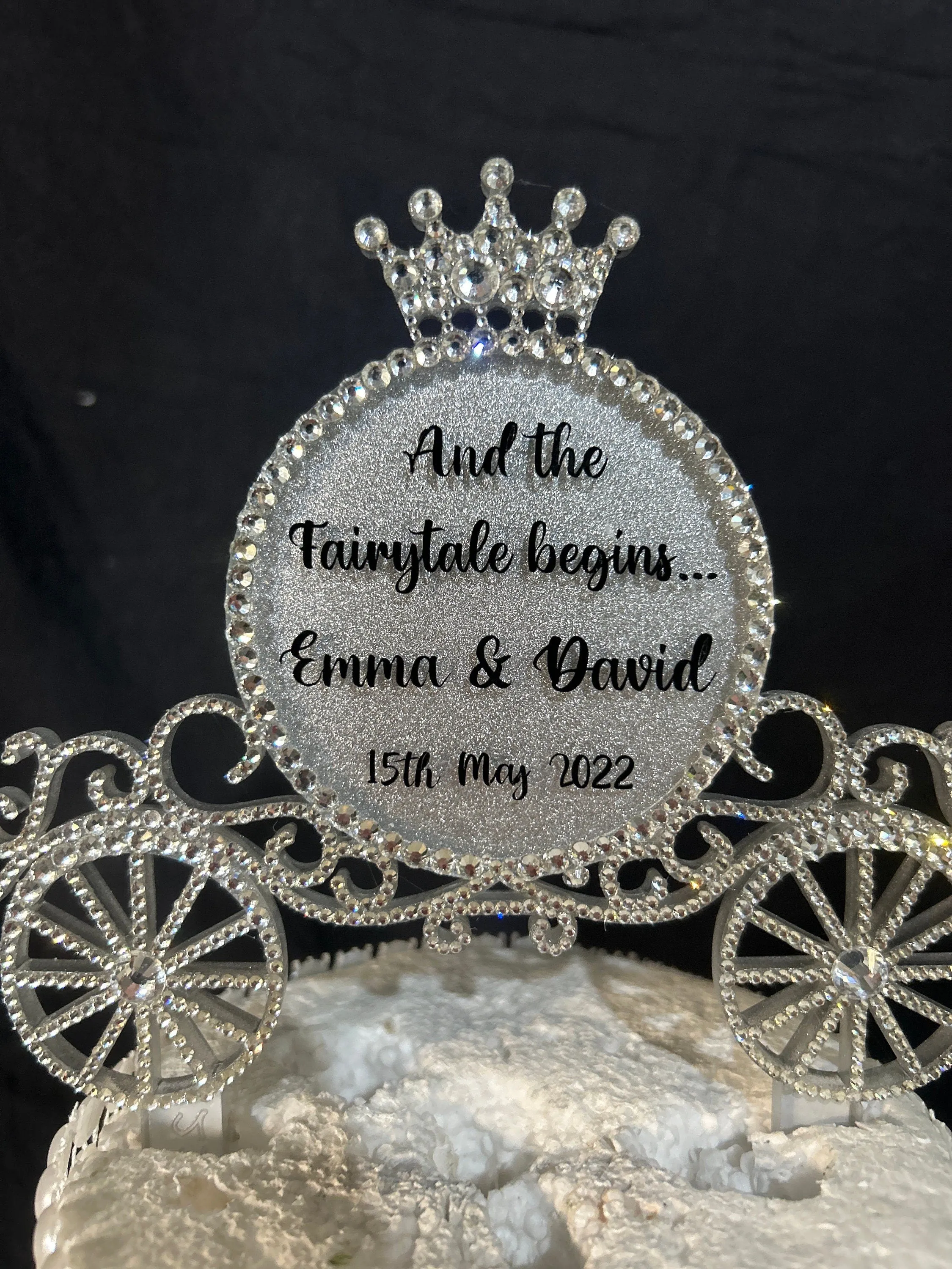 Personalised Carriage Cake topper- Swarovski crystal elements  - FAIRYTALE Princess carriage design, Cake decoration by Crystal Wedding UK