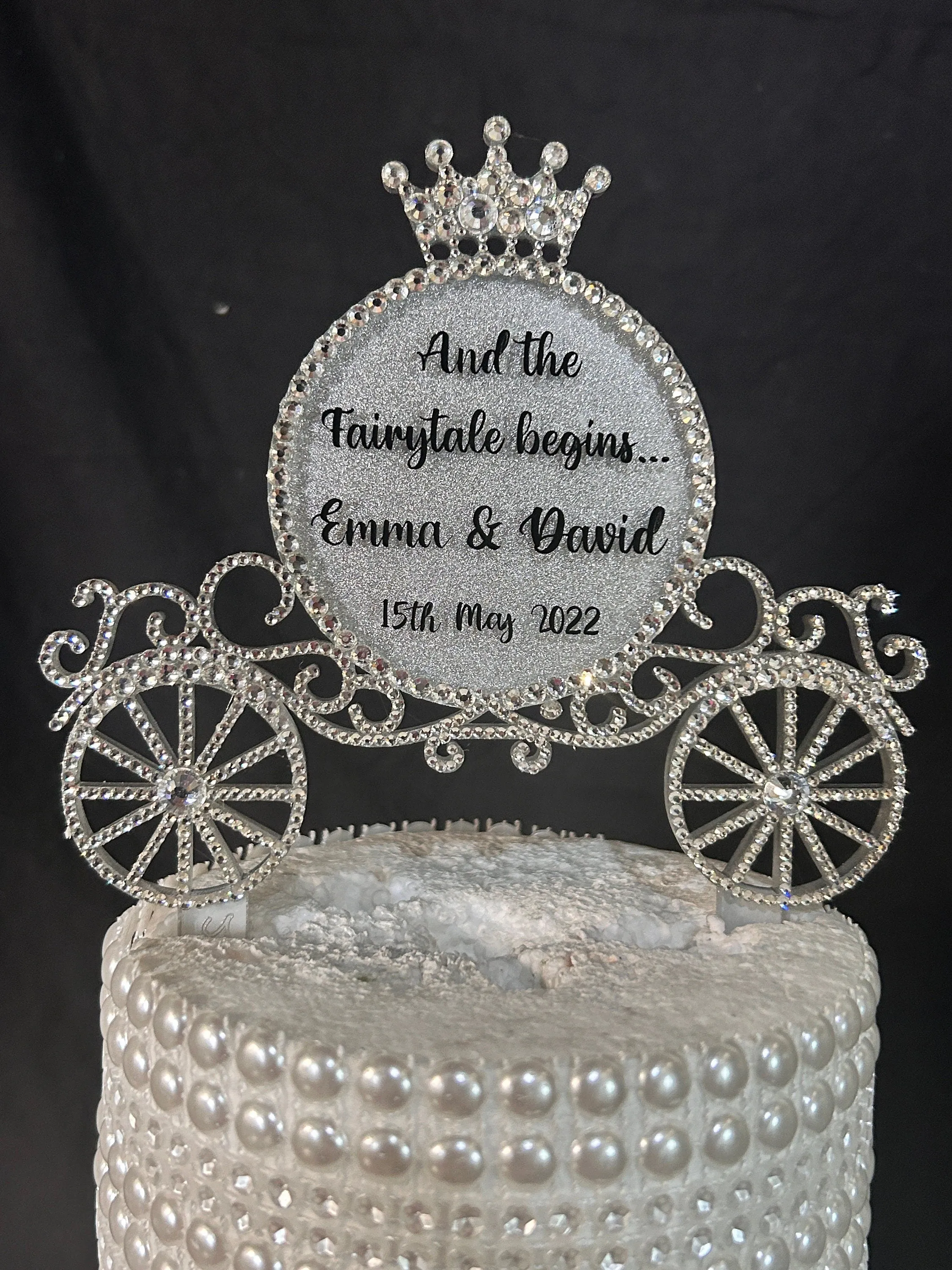 Personalised Carriage Cake topper- Swarovski crystal elements  - FAIRYTALE Princess carriage design, Cake decoration by Crystal Wedding UK