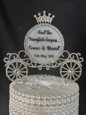Personalised Carriage Cake topper- Swarovski crystal elements  - FAIRYTALE Princess carriage design, Cake decoration by Crystal Wedding UK
