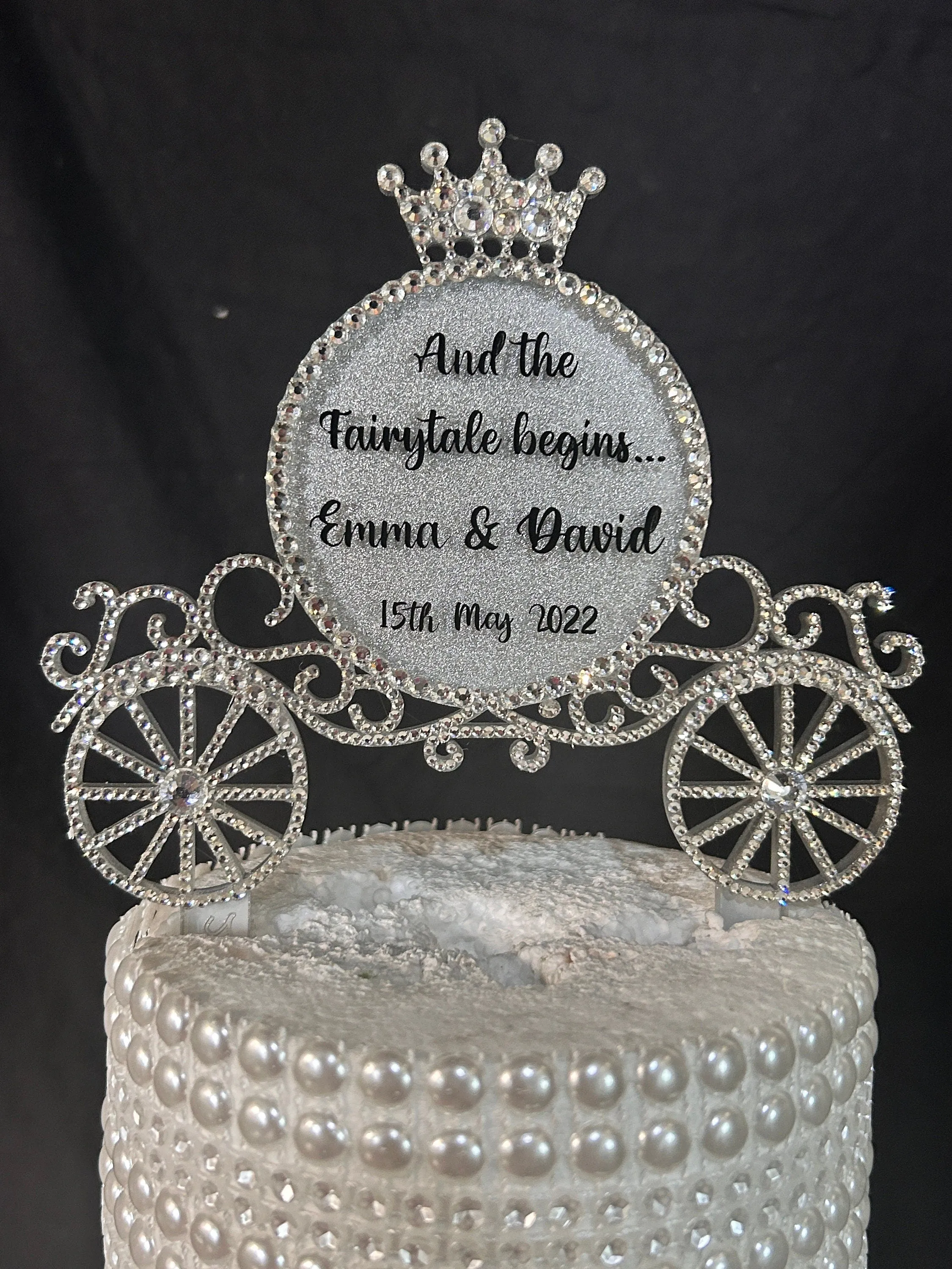 Personalised Carriage Cake topper- Swarovski crystal elements  - FAIRYTALE Princess carriage design, Cake decoration by Crystal Wedding UK