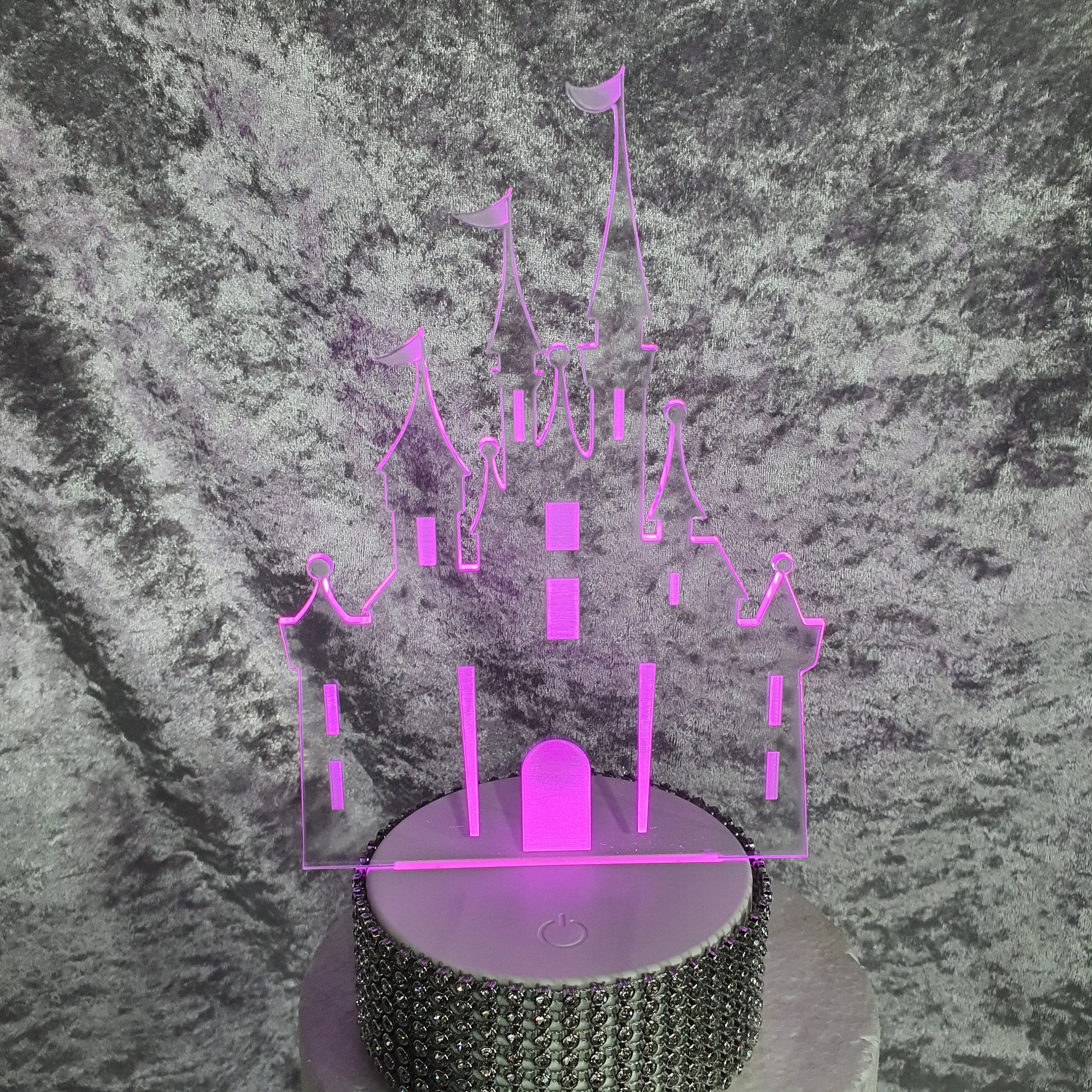 Personalized Fairy Tale Castle Cake topper - Acrylic Castle,Engraved personalised with any wording LED light-up topper by Crystal wedding uk