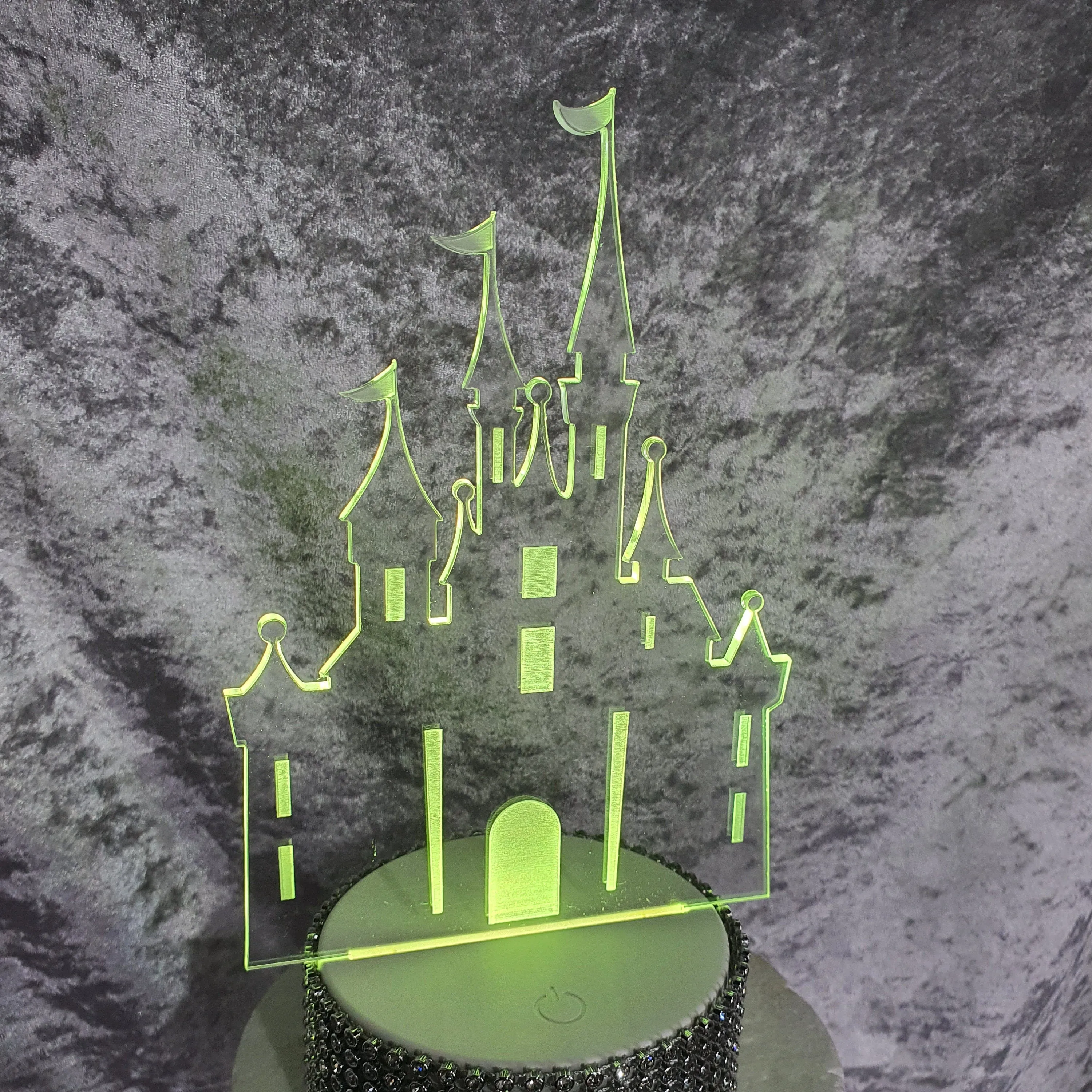 Personalized Fairy Tale Castle Cake topper - Acrylic Castle,Engraved personalised with any wording LED light-up topper by Crystal wedding uk
