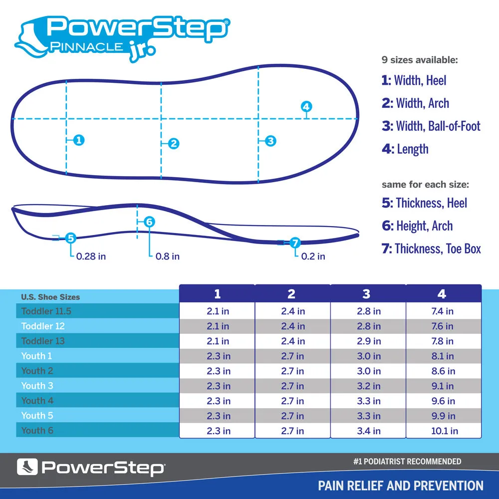 PowerStep Pinnacle Junior Insoles | Children's Pain Relief Shoe Insert