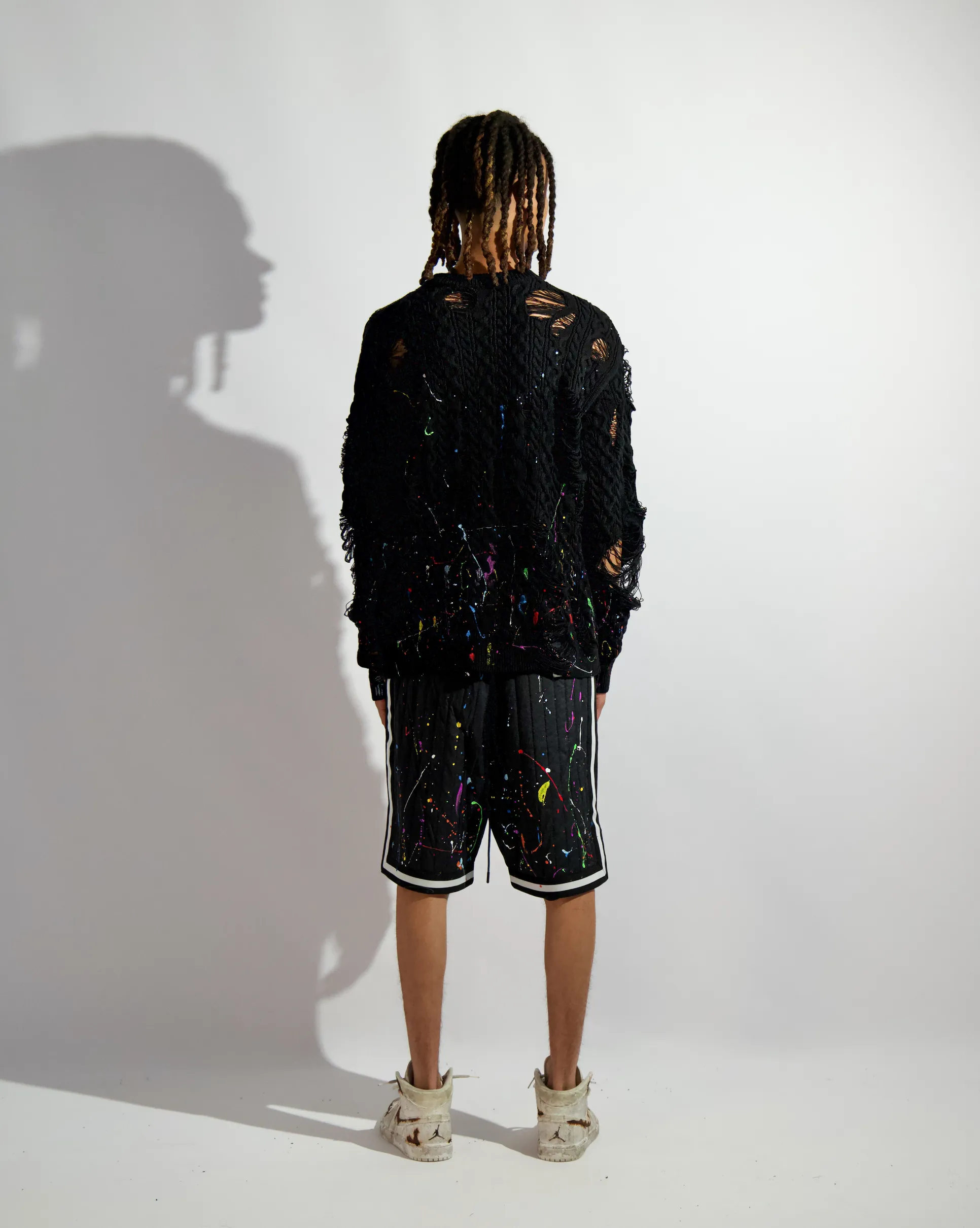 "QUILTED SPLATTER PAINT" BASKETBALL SHORT