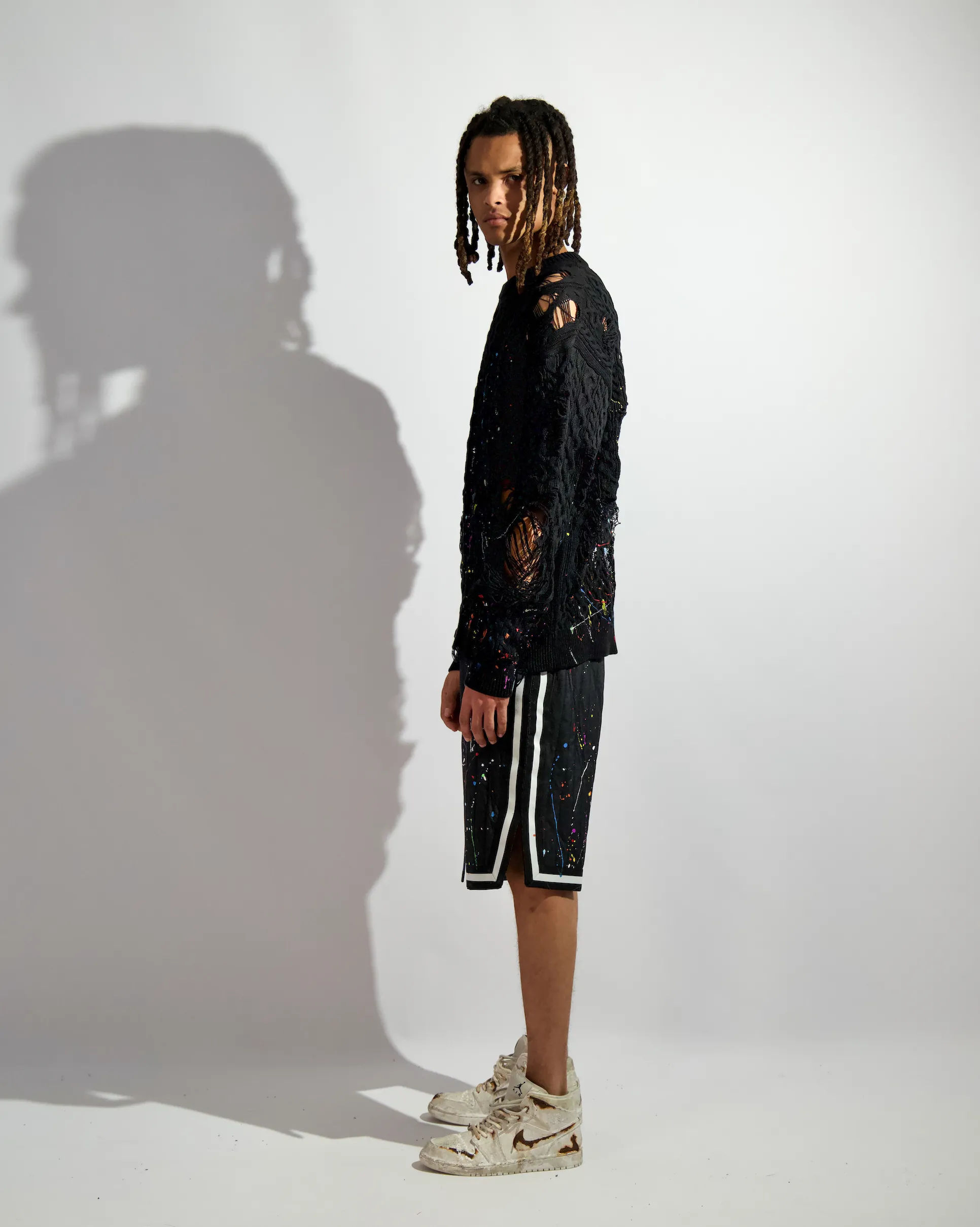 "QUILTED SPLATTER PAINT" BASKETBALL SHORT