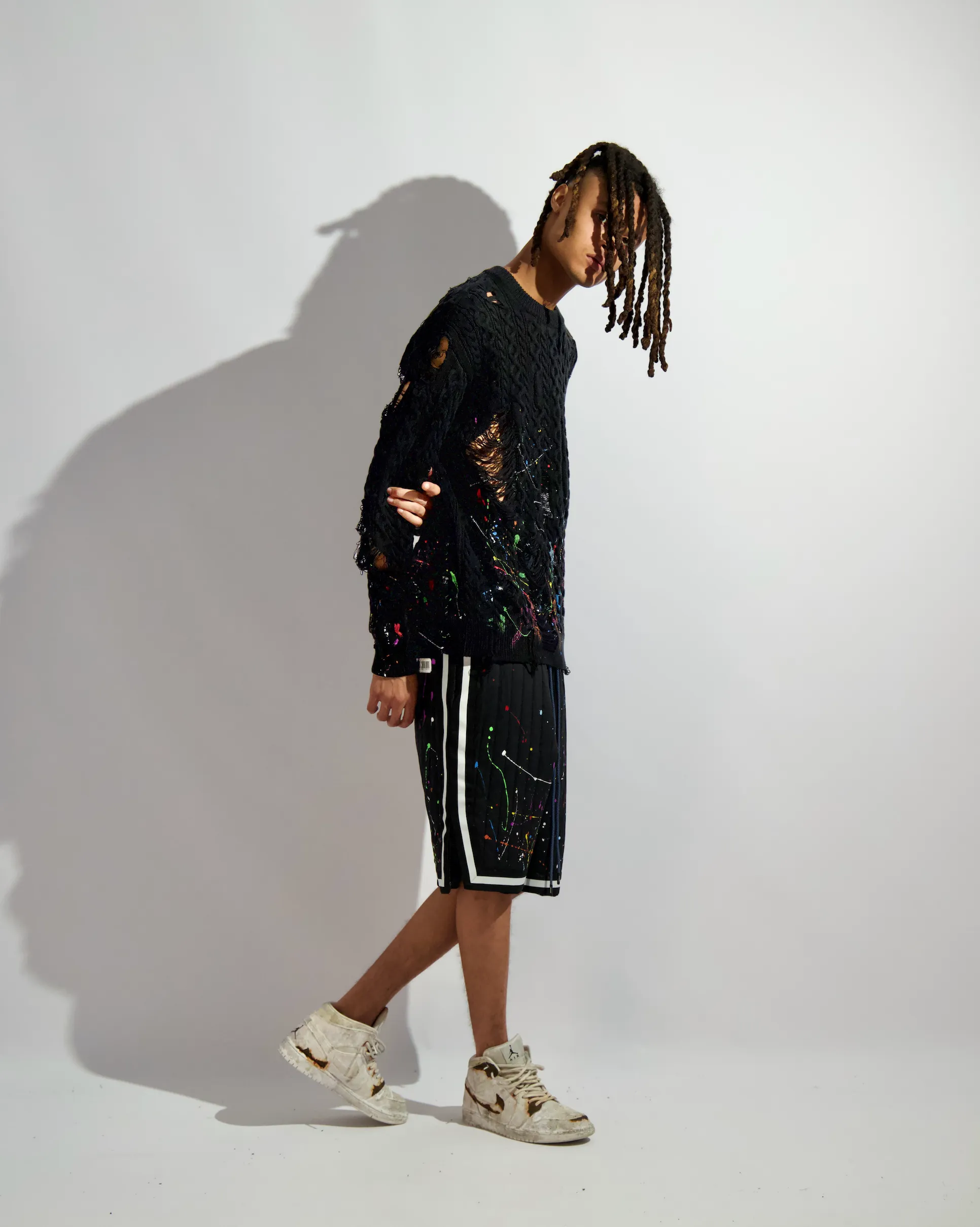"QUILTED SPLATTER PAINT" BASKETBALL SHORT