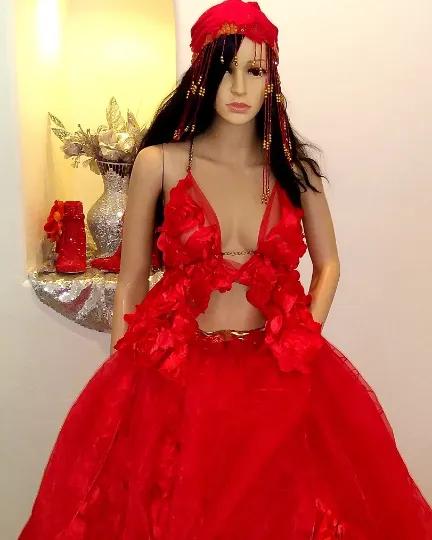 "SAHANA" Red Rosette Tulle Indian Wedding Ballgown Set