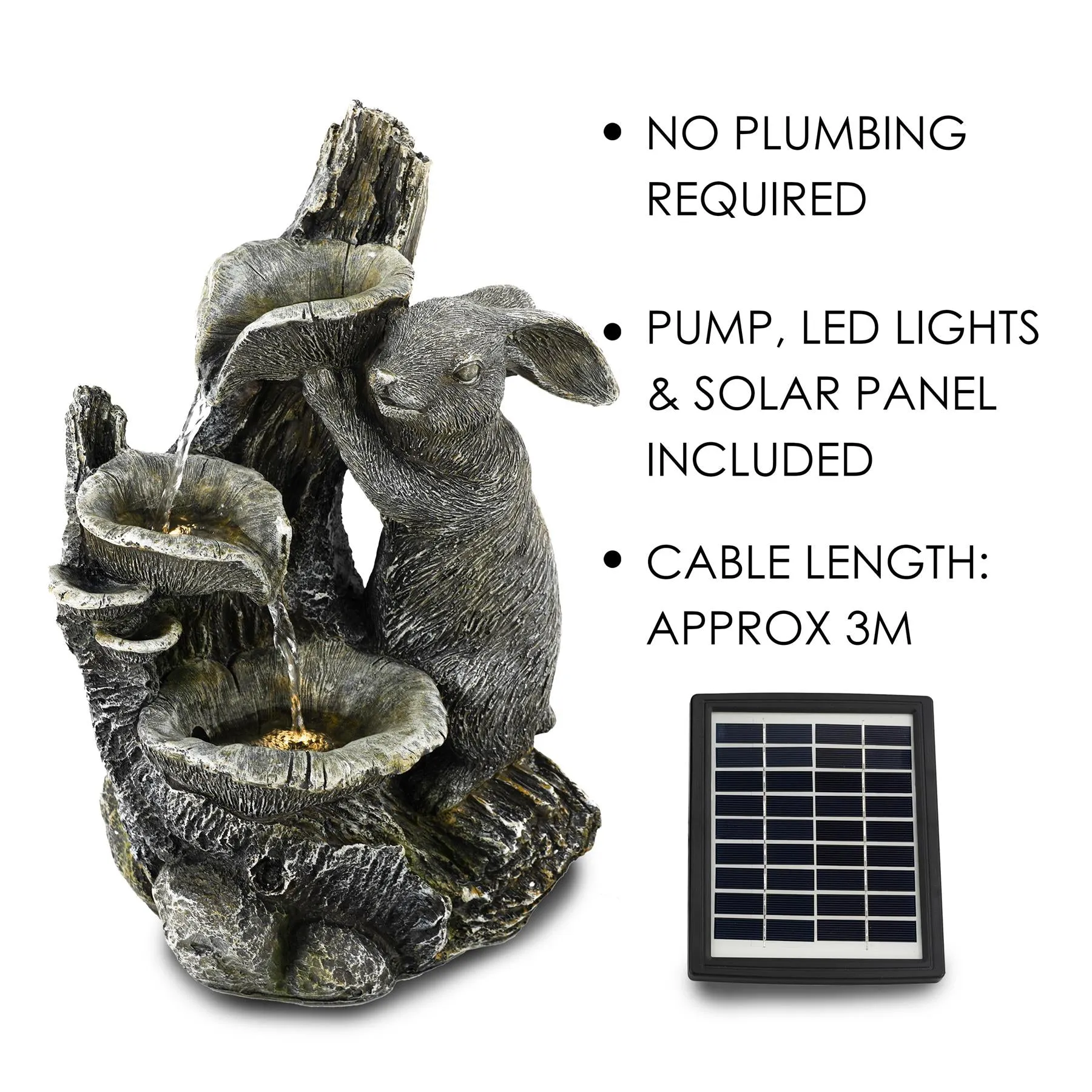 Rabbit Solar Water Feature Outdoor With LED