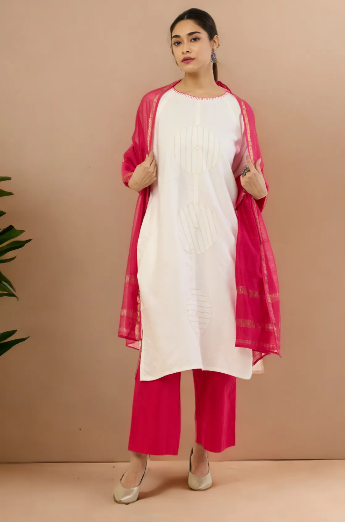 raglan sleeve silk tunic kurta with pockets - ivory mirage & golden halo