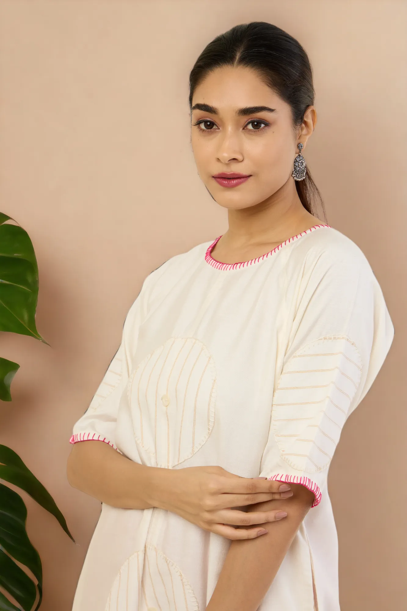 raglan sleeve silk tunic kurta with pockets - ivory mirage & golden halo