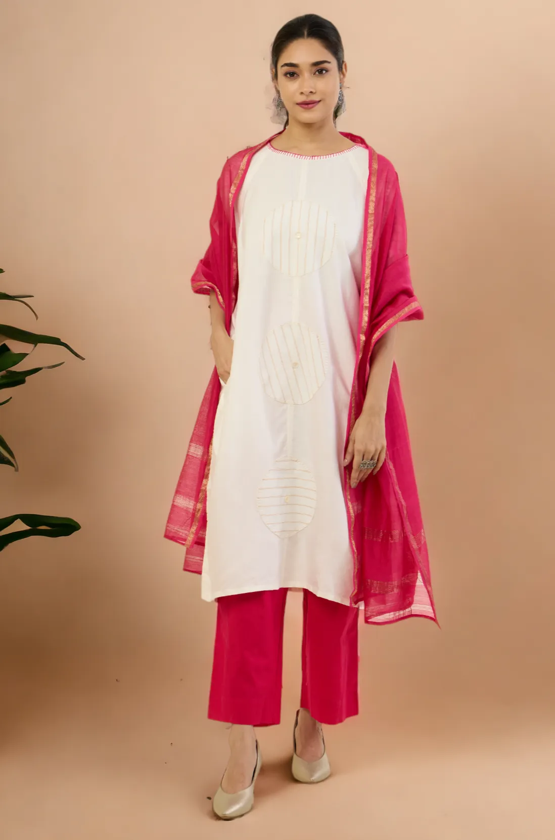 raglan sleeve silk tunic kurta with pockets - ivory mirage & golden halo