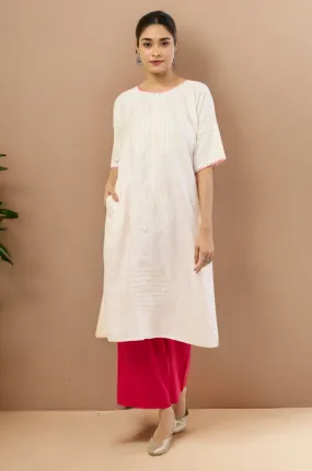 raglan sleeve silk tunic kurta with pockets - ivory mirage & golden halo