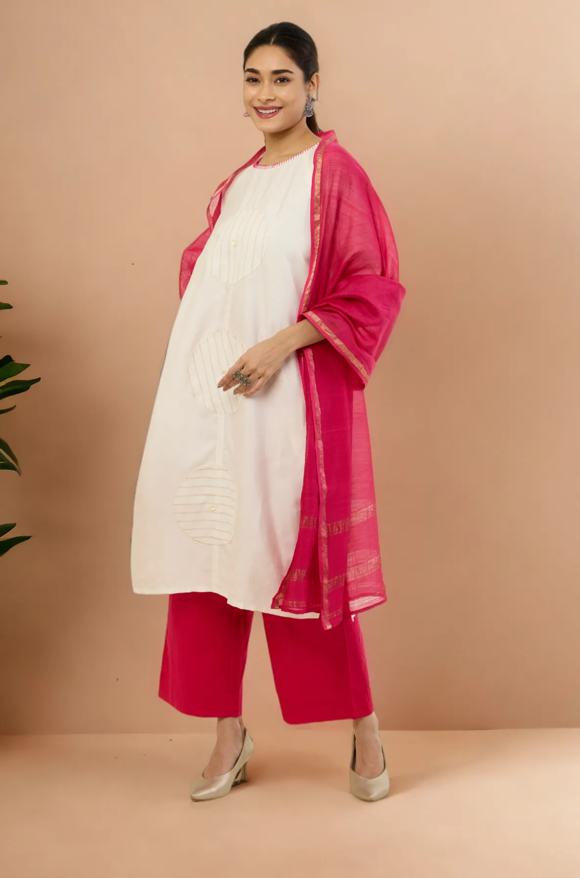 raglan sleeve silk tunic kurta with pockets - ivory mirage & golden halo