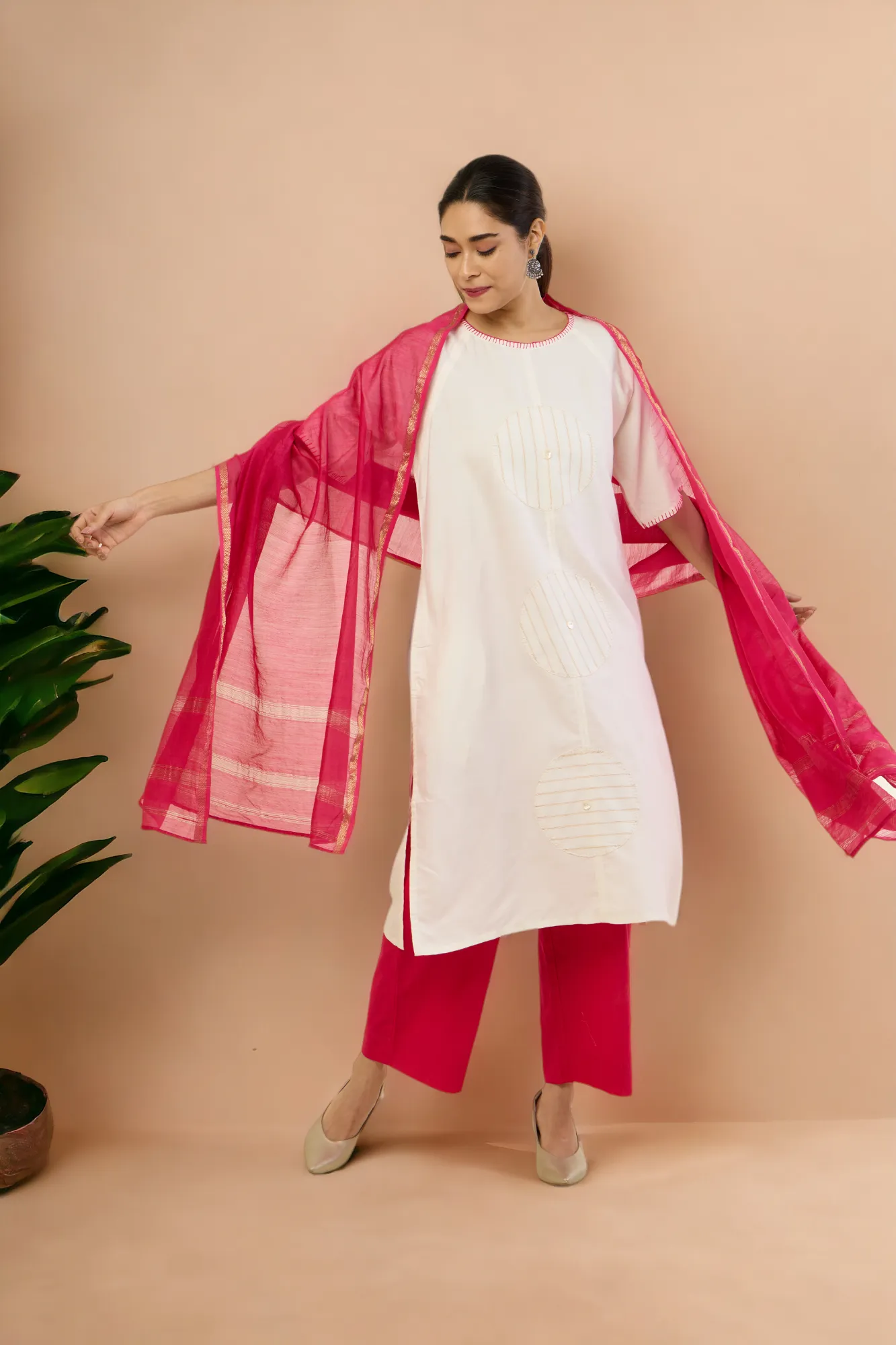 raglan sleeve silk tunic kurta with pockets - ivory mirage & golden halo