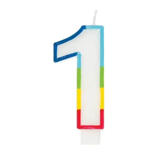 Rainbow Border Number '1' Birthday Candle