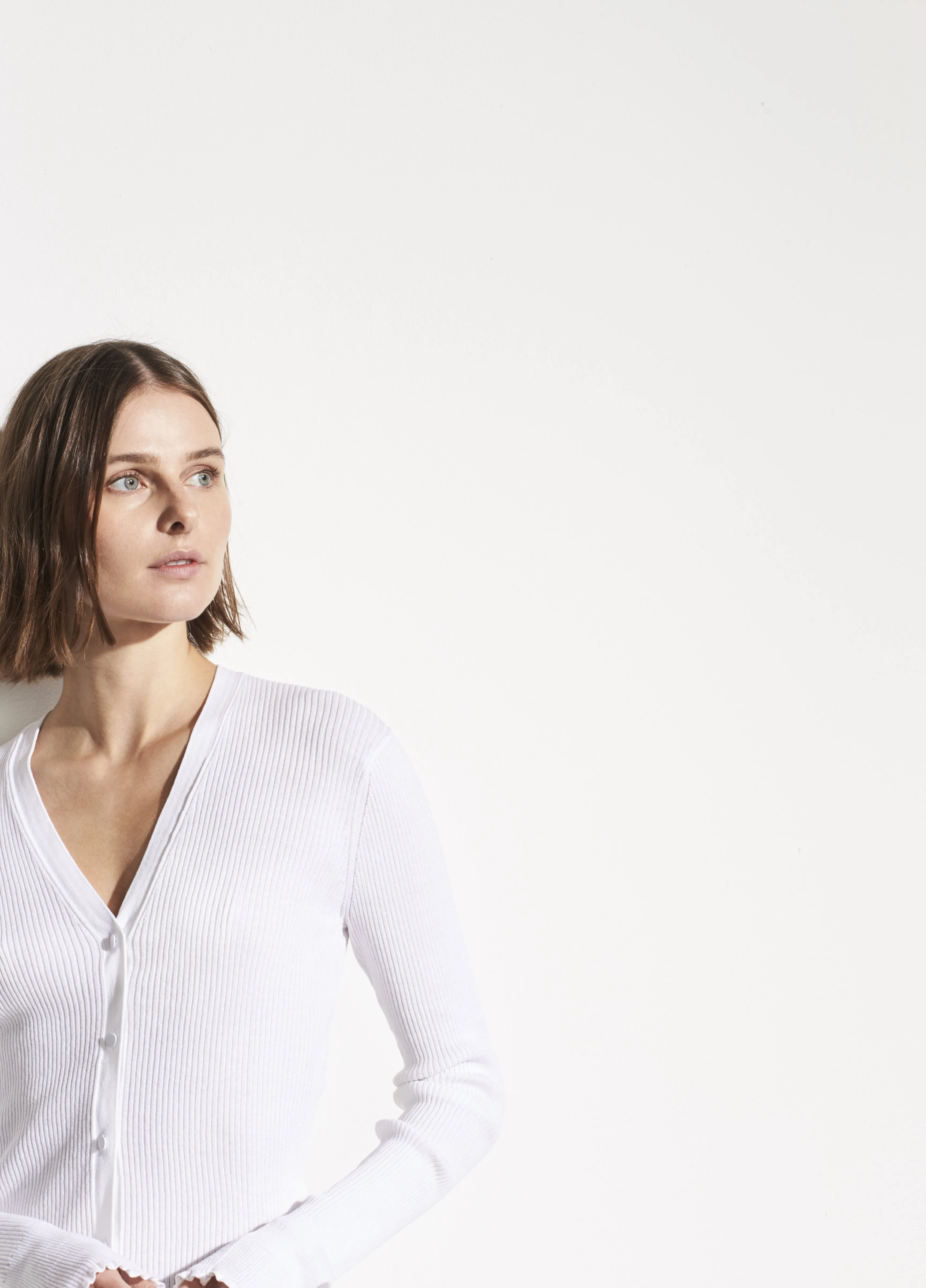 Ribbed Cardigan in White