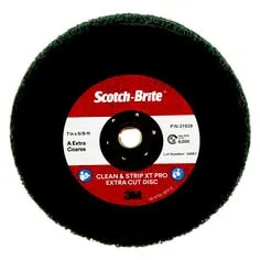 Scotch-Brite™ Clean and Strip XT Pro Extra Cut Disc, CX-DN, A/O Extra
Coarse, TN, Green, 7 in x 5/8"-11, 5 ea/Case