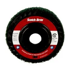 Scotch-Brite™ Clean and Strip XT Pro Extra Cut Disc, XC-DC, A/O Extra
Coarse, Green, 4-1/2 in x 7/8 in, Type 27, 10 ea/Case