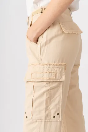 Silk cargo pants in Tapioca