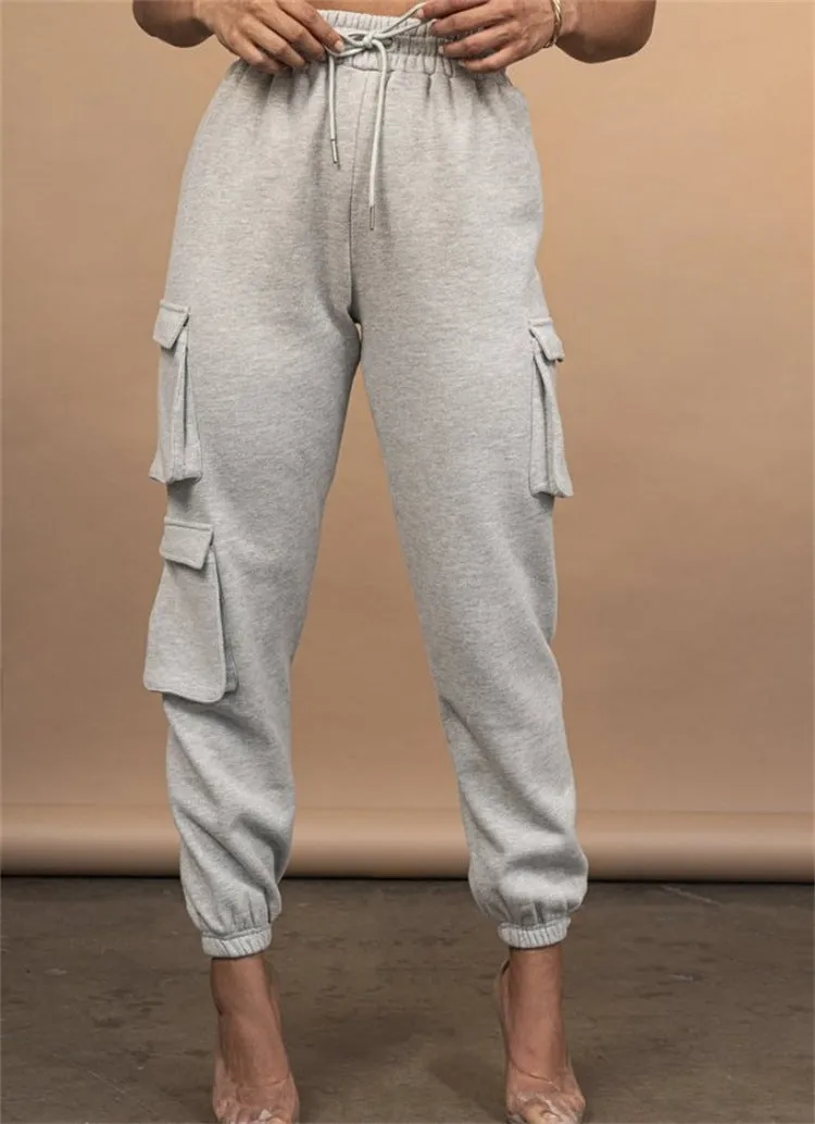 Sporty Crop Top and Pocket Detail Jogger Tracksuit Pant Set