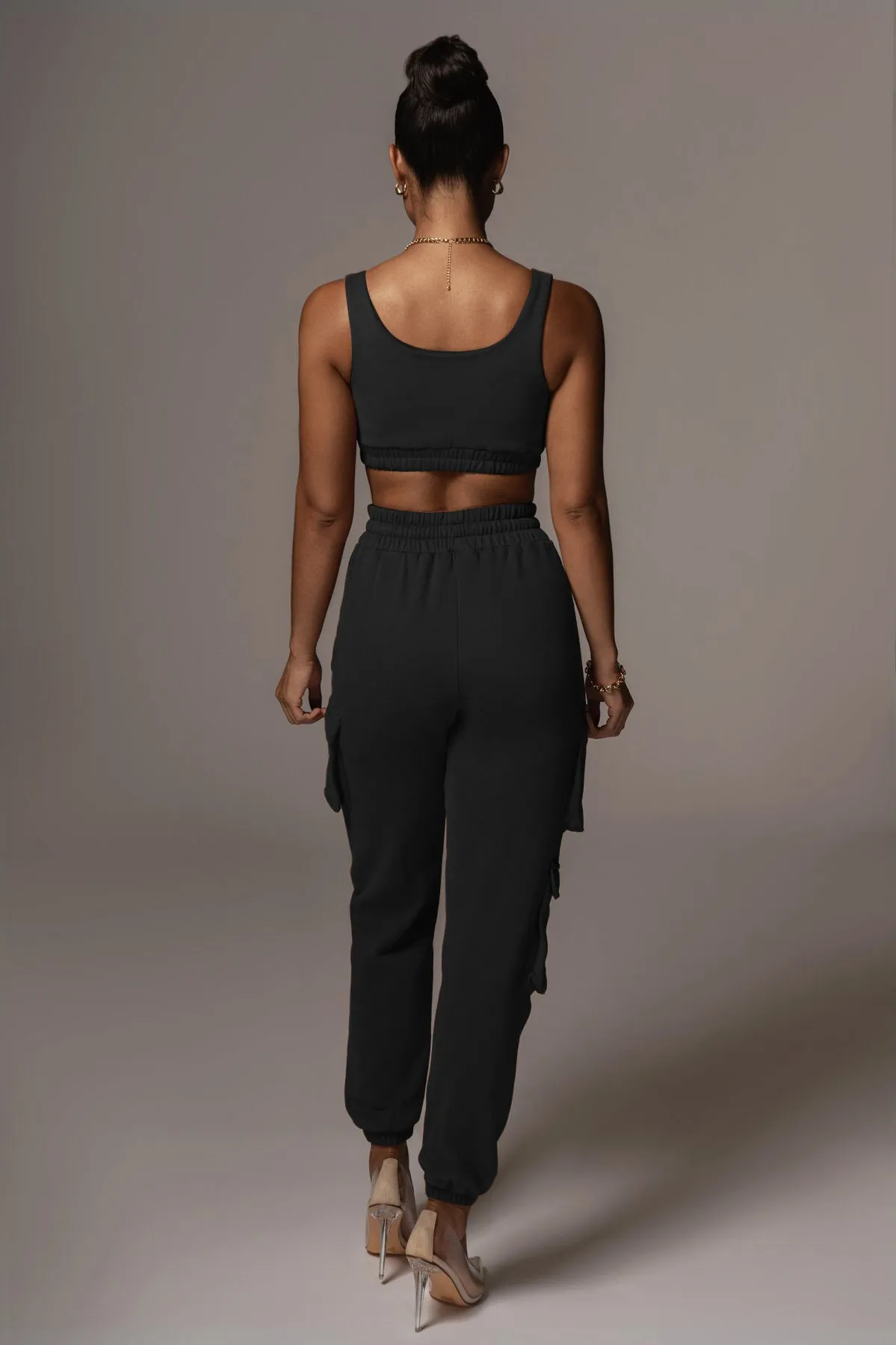 Sporty Crop Top and Pocket Detail Jogger Tracksuit Pant Set