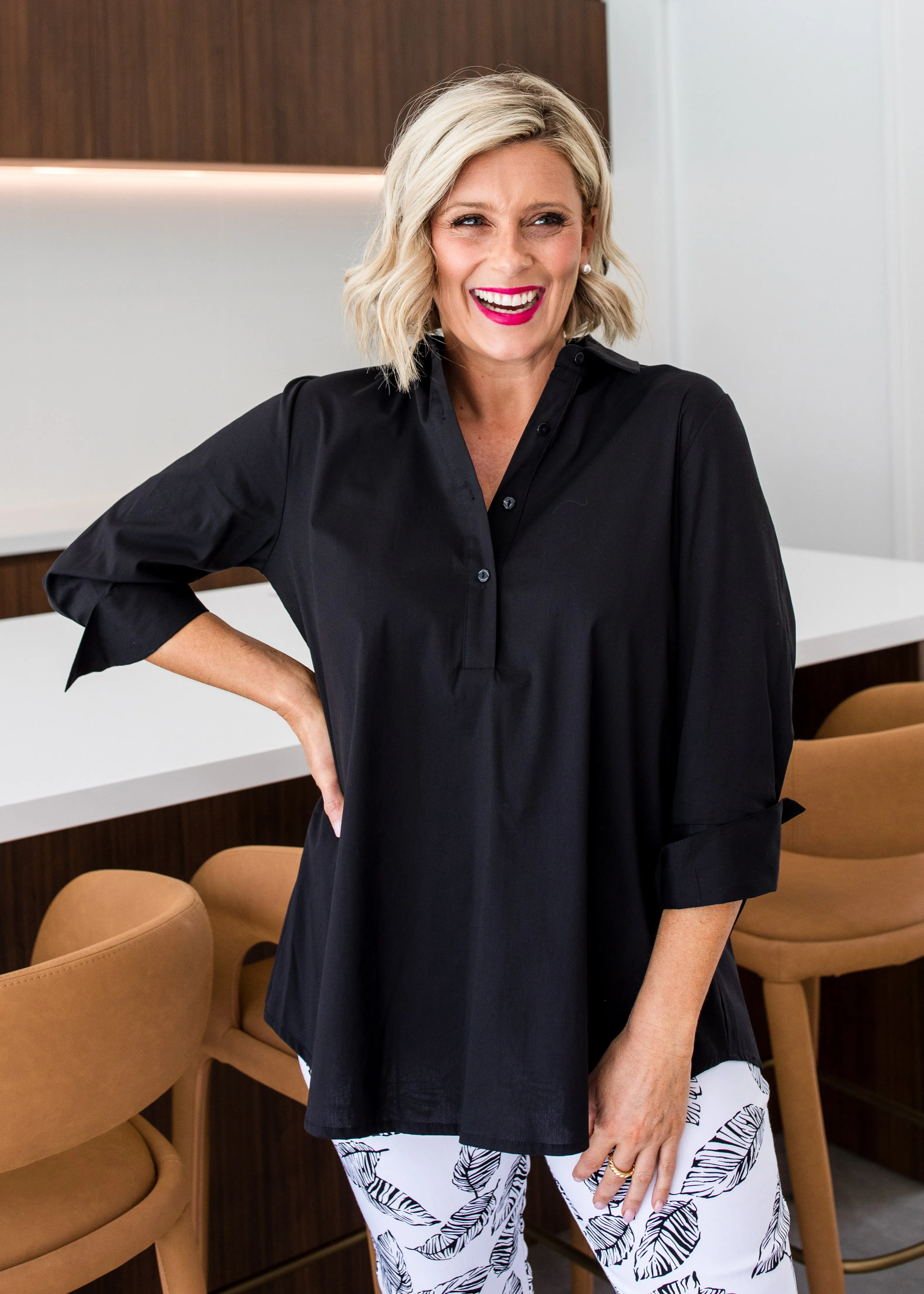 Texan City stretch cotton Shirt in Black