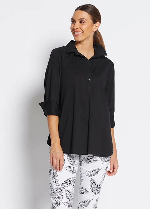 Texan City stretch cotton Shirt in Black