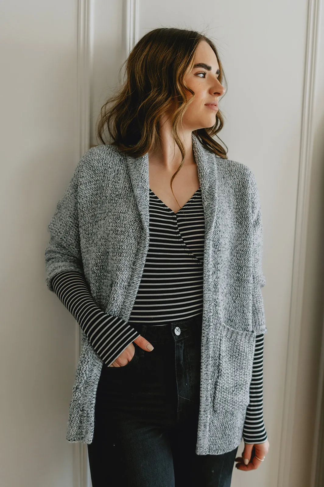 The Erinn Boyfriend Cardigan x DEW by Kaitlyn Bristowe - GUNMETAL