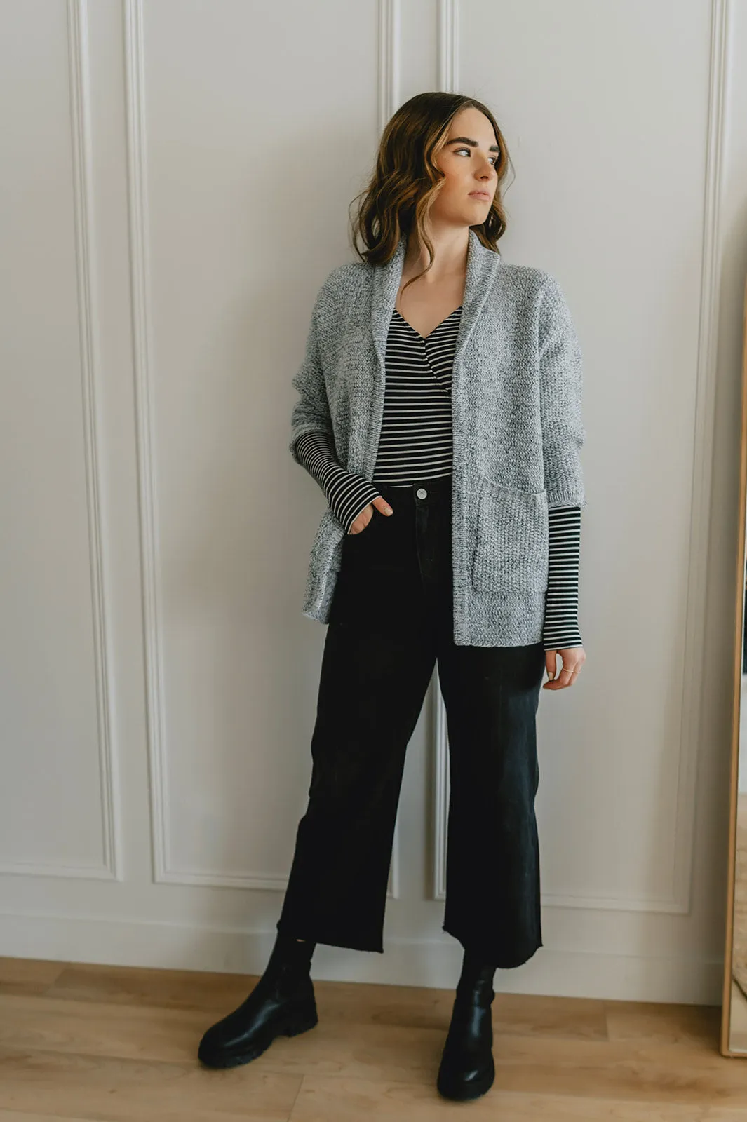 The Erinn Boyfriend Cardigan x DEW by Kaitlyn Bristowe - GUNMETAL