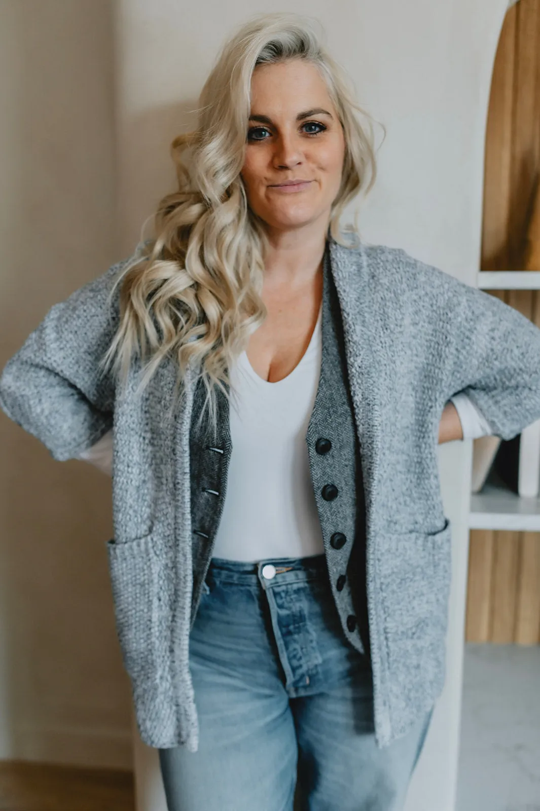 The Erinn Boyfriend Cardigan x DEW by Kaitlyn Bristowe - GUNMETAL