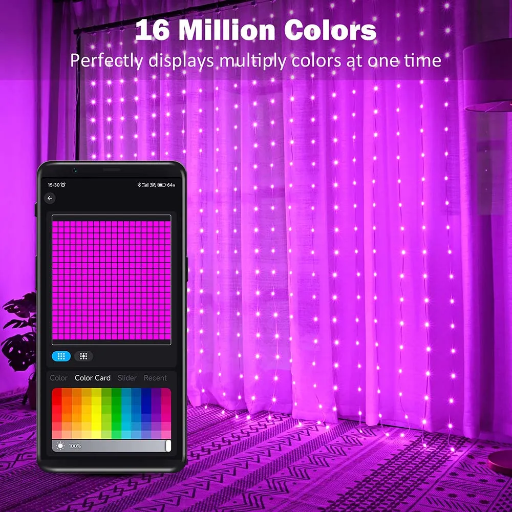 TheLAShop Curtain String Lights for Indoor Outdoor Bedroom APP & Remote