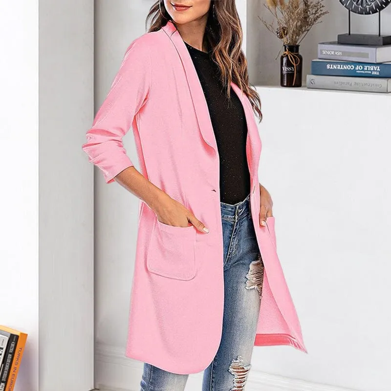Three-quarter Sleeve Women's Mid-length Pocket Coat