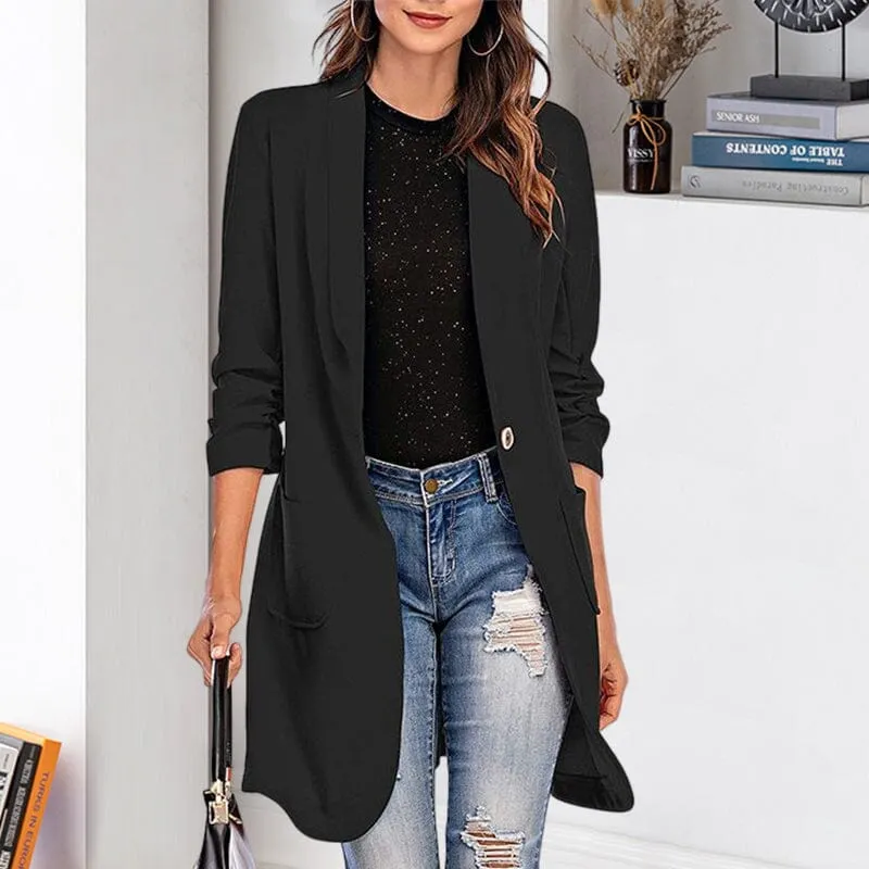 Three-quarter Sleeve Women's Mid-length Pocket Coat