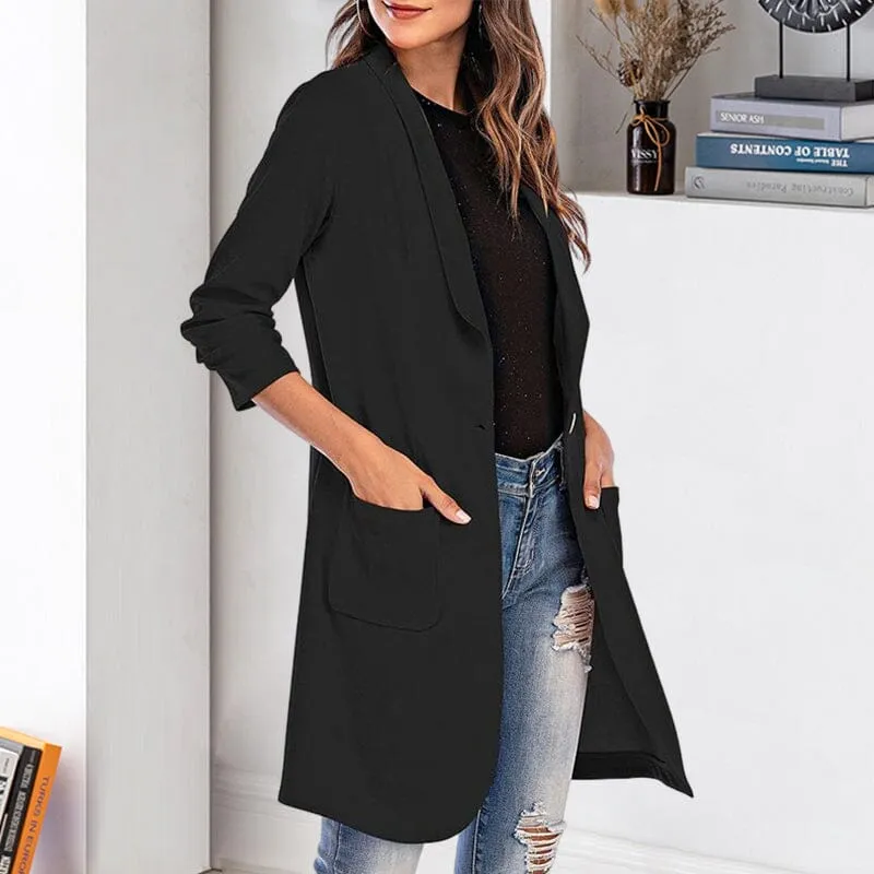 Three-quarter Sleeve Women's Mid-length Pocket Coat