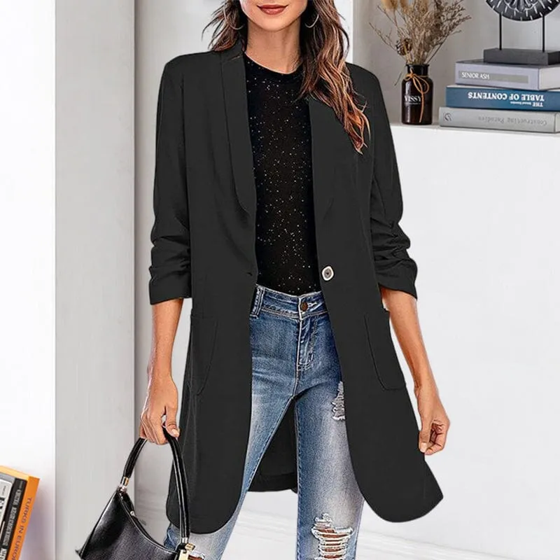 Three-quarter Sleeve Women's Mid-length Pocket Coat