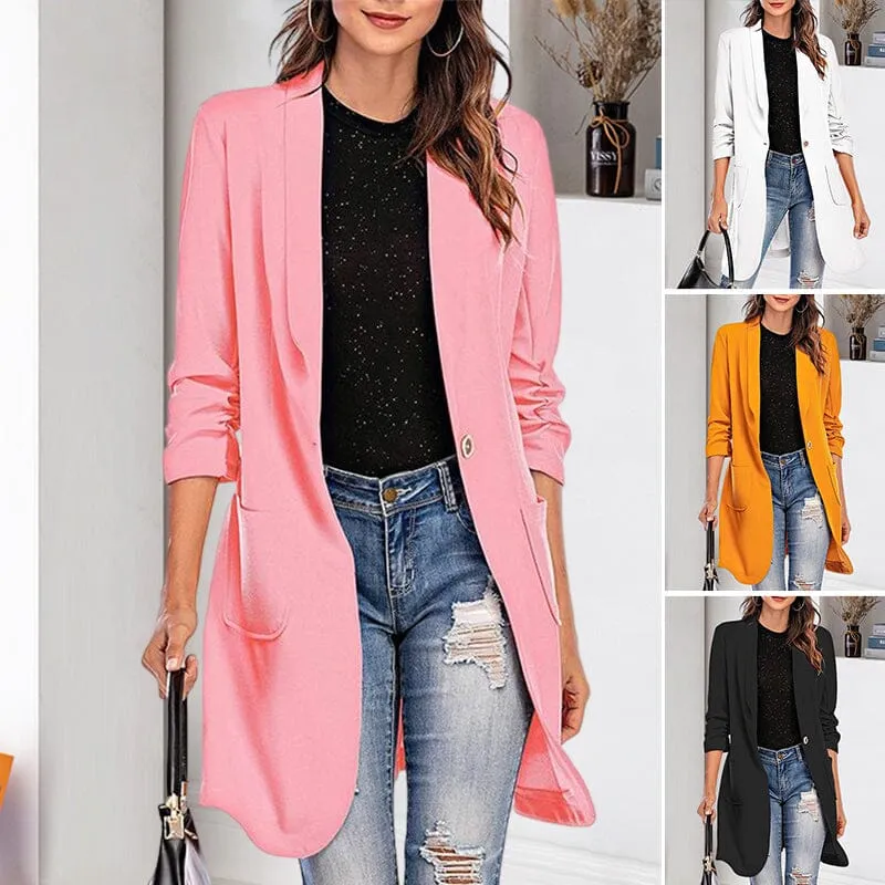 Three-quarter Sleeve Women's Mid-length Pocket Coat