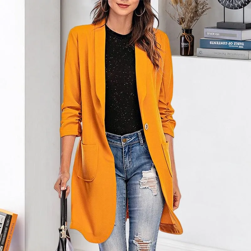 Three-quarter Sleeve Women's Mid-length Pocket Coat
