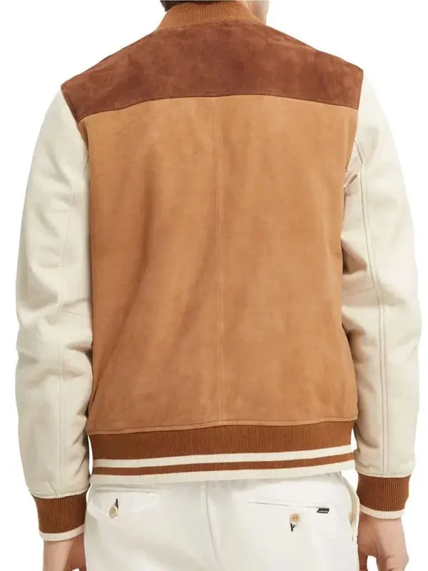 Trendy Color Block Suede Varsity Jacket for Men