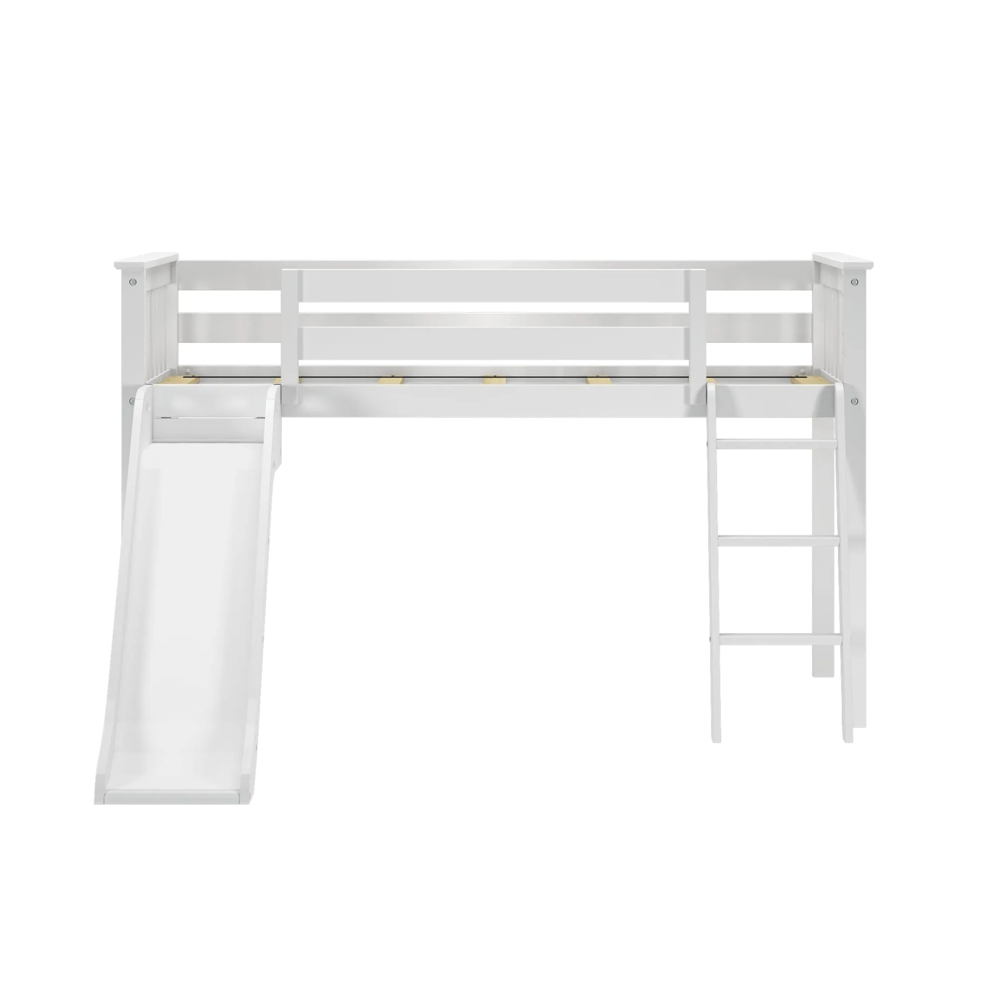 Twin Low Loft Bed with Easy Slide & Princess Curtain