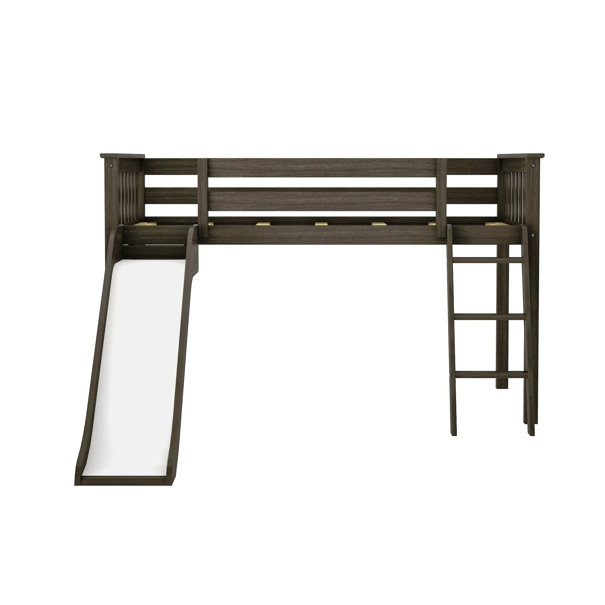 Twin Low Loft Bed with Easy Slide & Princess Curtain