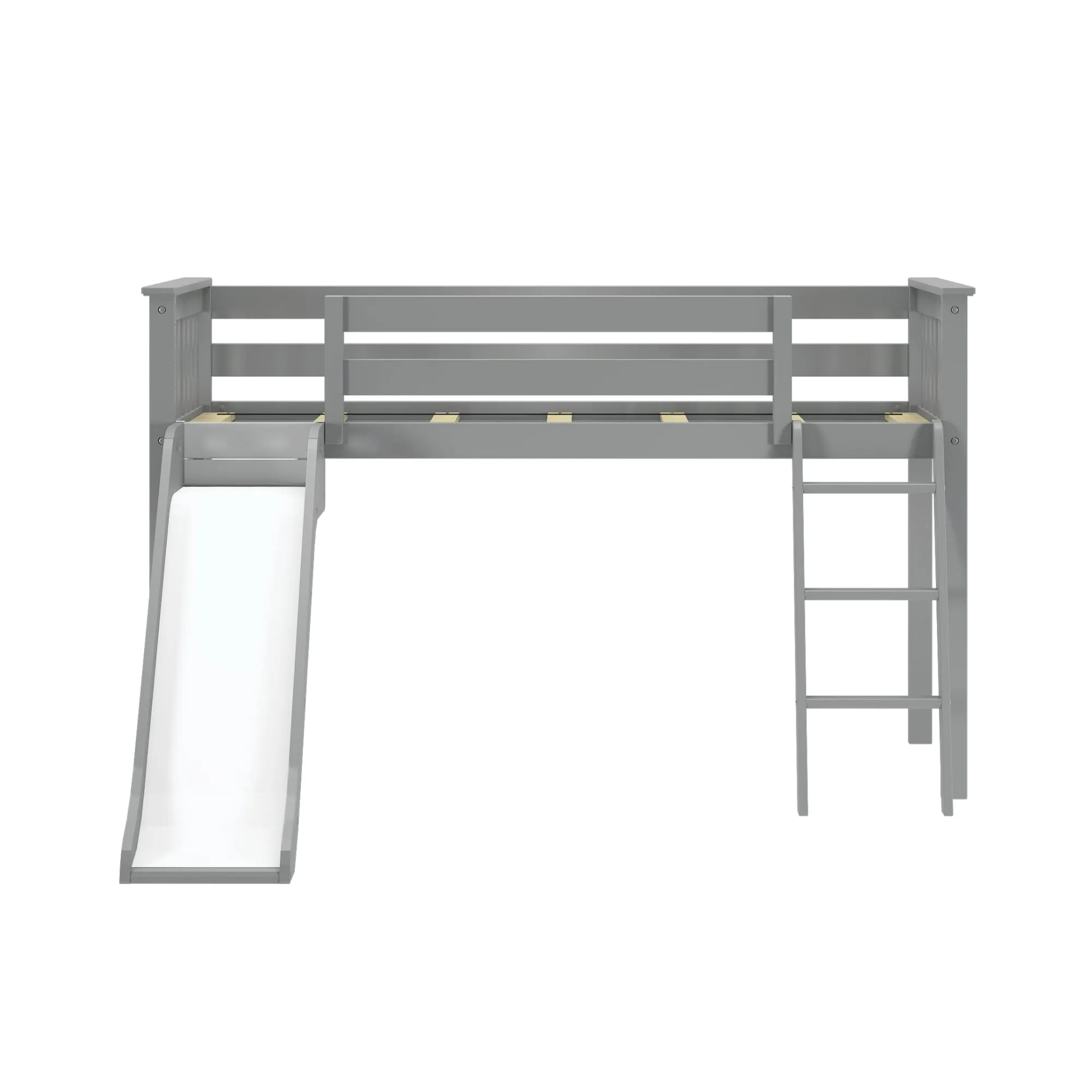 Twin Low Loft Bed with Easy Slide & Princess Curtain